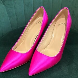 J.crew pink satin pumps, size 7. Silver glitter bottoms.